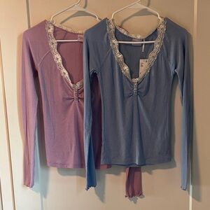 Set of 3 Urban Outfitters Lace Trim Long Sleeve Tops